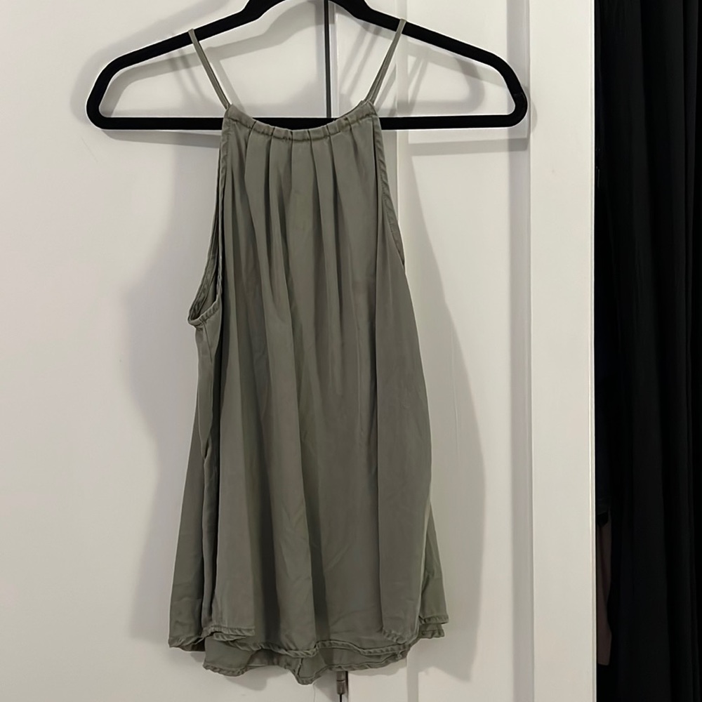 Francesca's Alya Olive Green Smock Spaghetti Strap Top — Size: XS